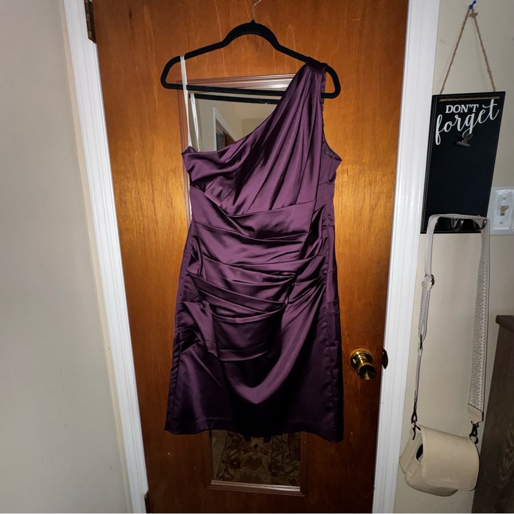 David's Bridal One-Shoulder Dress in Deep Purple